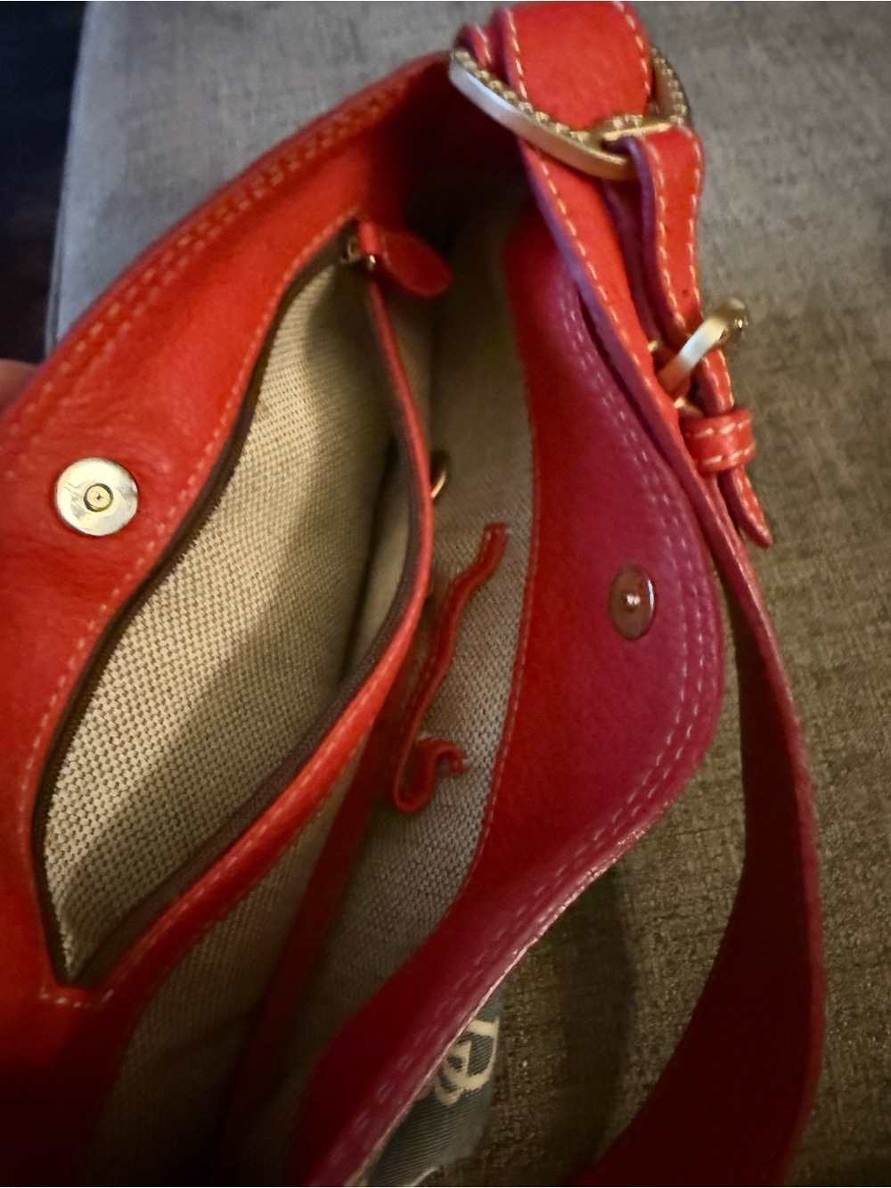Dooney & Bourke Blue Logo Shoulder Bag with Red Trim - Picture 4 of 5